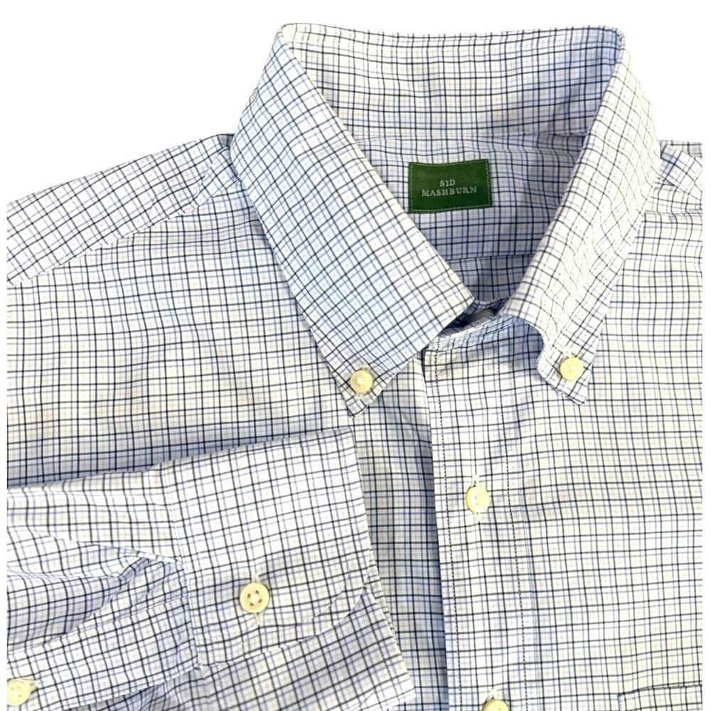 Sid Mashburn Dress Shirt Men’s Medium Blue White Checkered Plaid Button Collar